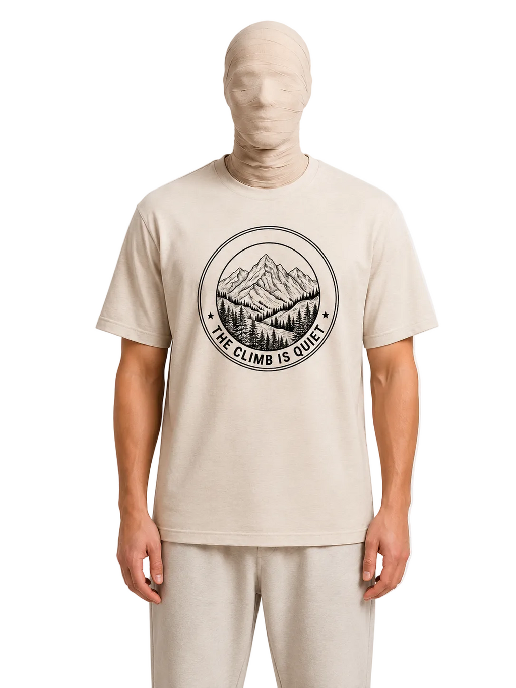 The Climb Is Quiet Mountain T-Shirt — Minimalist Badge