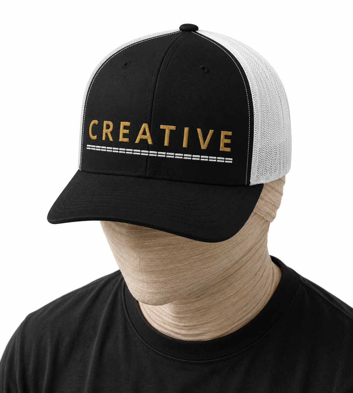 Creative Embroidered Trucker Cap — Gold Lettering