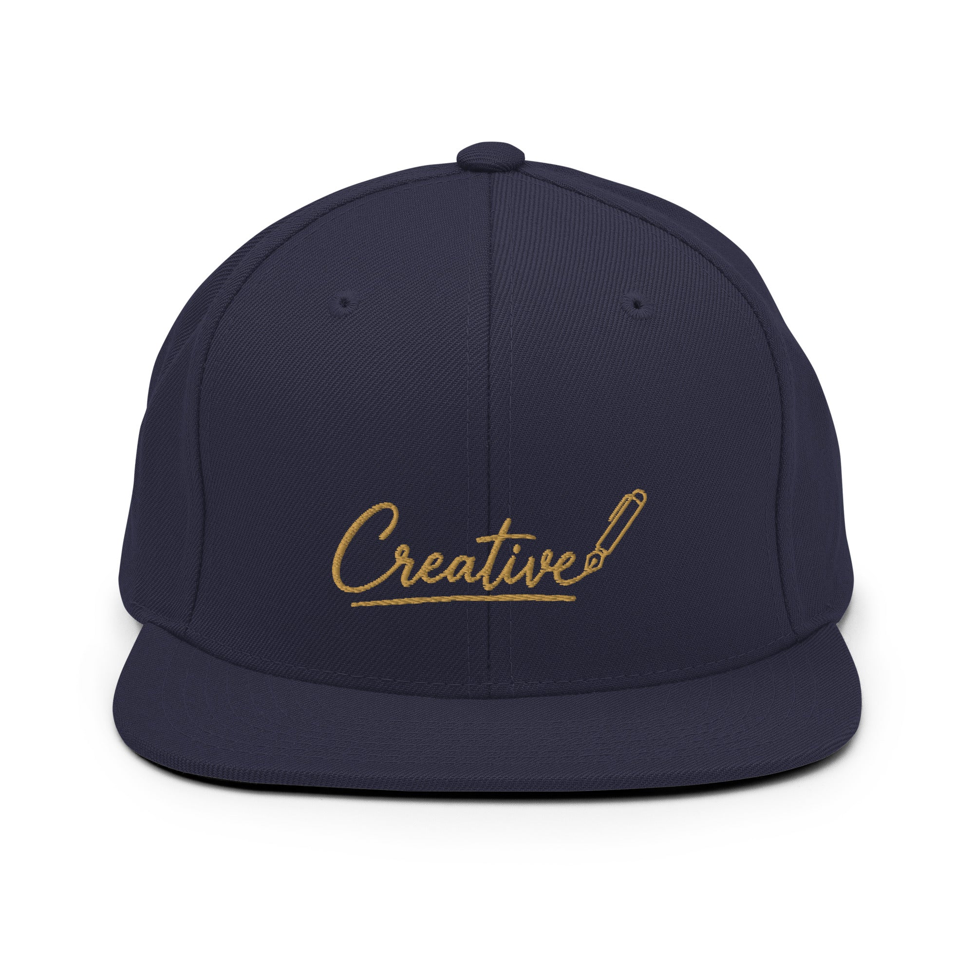 Embroidered snapback cap in gold script — Merlin Fashion