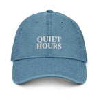 Embroidered denim hat in cream serif — washed denim, Merlin Fashion