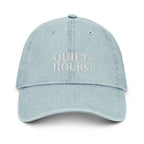 Embroidered denim hat in cream serif — washed denim, Merlin Fashion