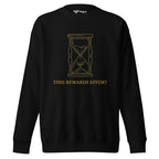 Minimalist motivational sweatshirt — Time Rewards Effort gold hourglass, Merlin Fashion
