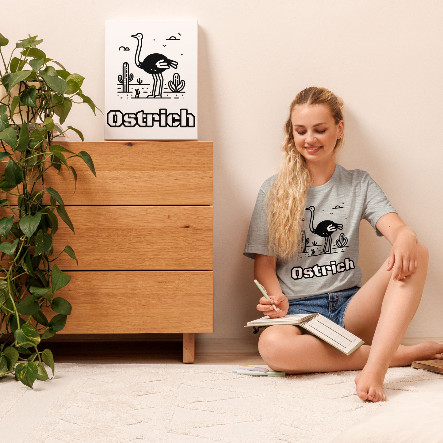 Merlin Unisex ostrich t-shirt .