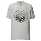 Minimalist mountain badge t-shirt — The Climb Is Quiet, heather dust, Merlin Fashion