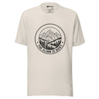 Minimalist mountain badge t-shirt — The Climb Is Quiet, heather dust, Merlin Fashion