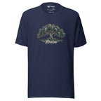 Tree of Life oak t-shirt — botanical nature print, navy, Merlin Fashion