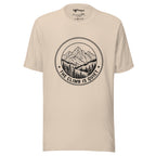 Minimalist mountain badge t-shirt — The Climb Is Quiet, heather dust, Merlin Fashion