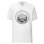 Minimalist mountain badge t-shirt — The Climb Is Quiet, heather dust, Merlin Fashion